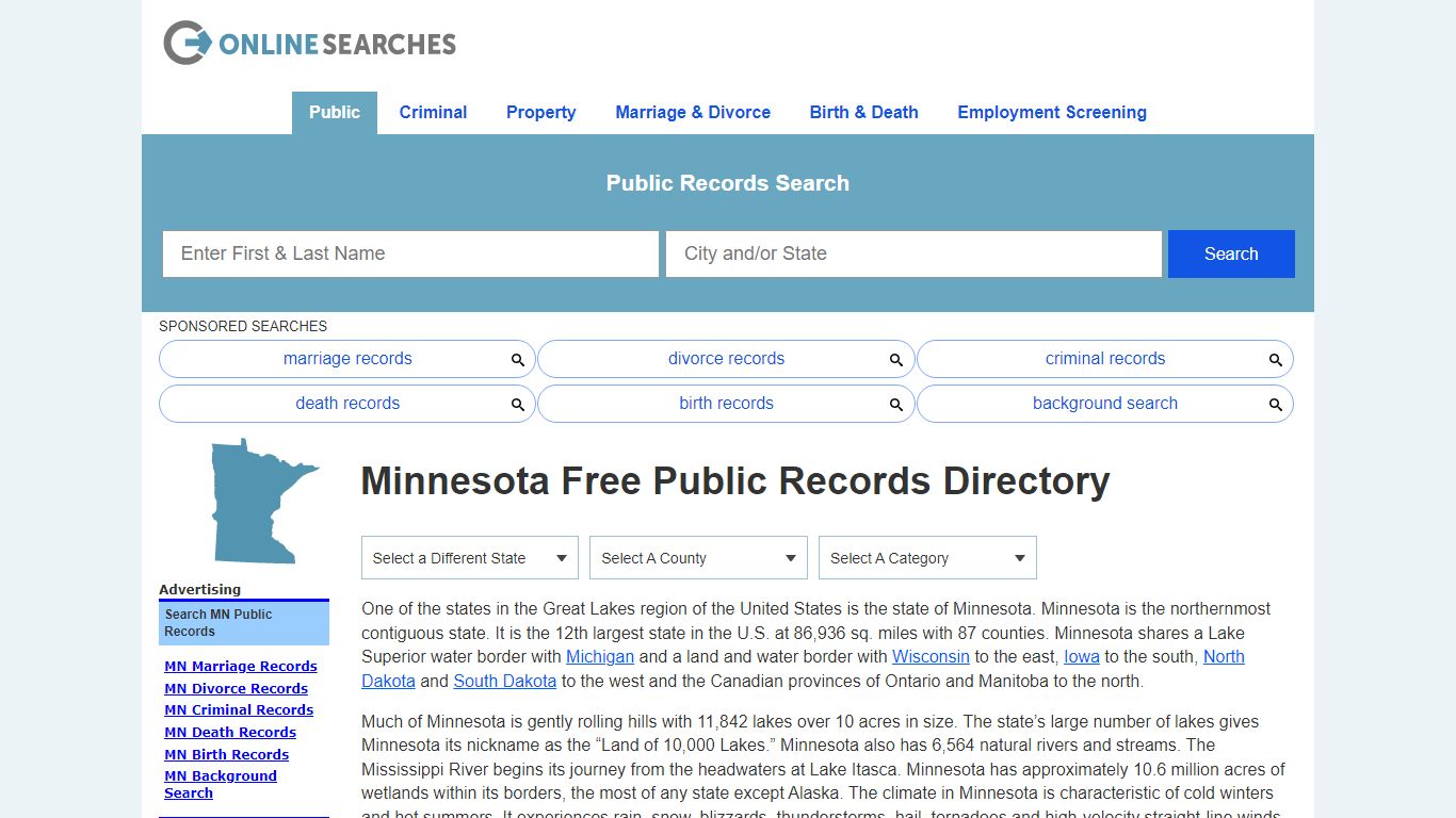 Minnesota Free Public Records Directory - OnlineSearches.com